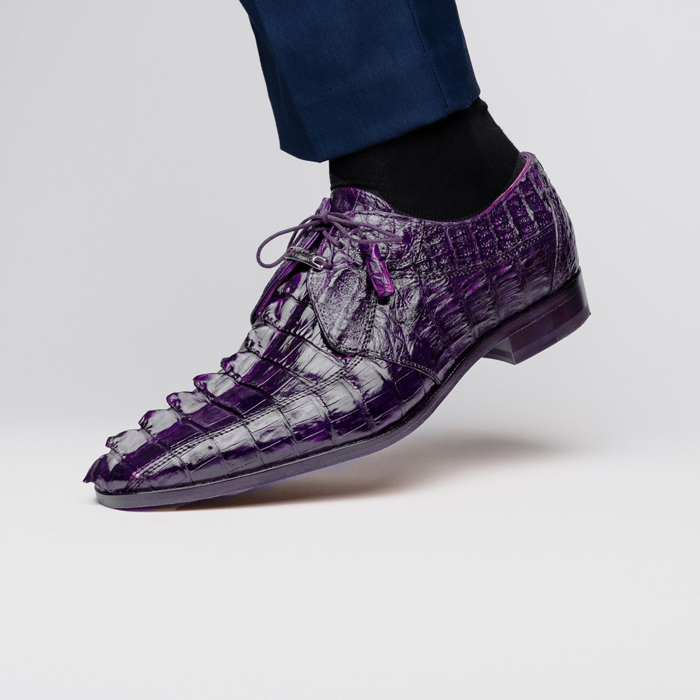 Cancun Genuine Caiman Crocodile Dress Derby's Shoes Purple