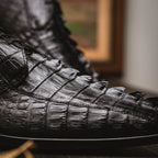 Cancun Genuine Hornback Caiman Crocodile Dress Derby's Shoes Black