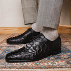 Cancun Genuine Hornback Caiman Crocodile Dress Derby's Shoes Black