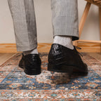 Cancun Genuine Hornback Caiman Crocodile Dress Derby's Shoes Black