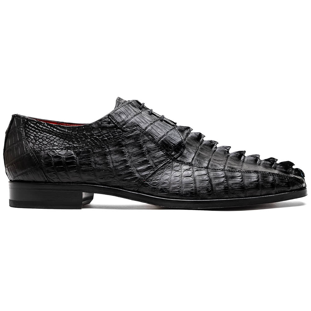 Cancun Genuine Hornback Caiman Crocodile Dress Derby's Shoes Black