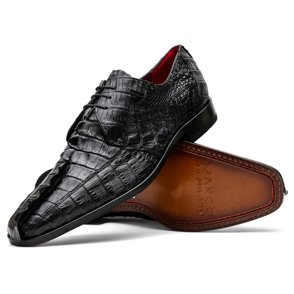 Cancun Genuine Hornback Caiman Crocodile Dress Derby's Shoes Black
