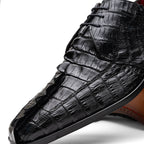 Cancun Genuine Hornback Caiman Crocodile Dress Derby's Shoes Black