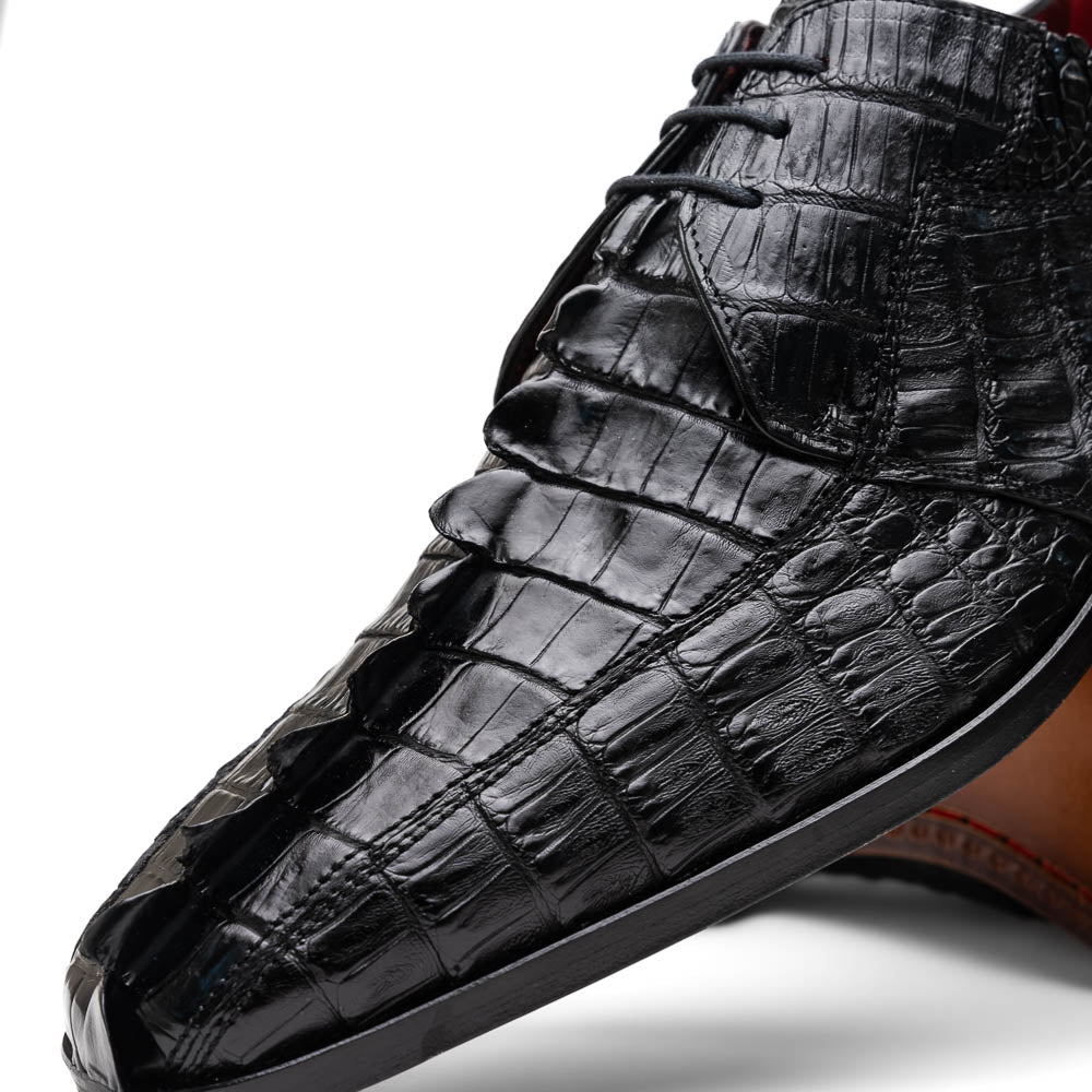 Cancun Genuine Hornback Caiman Crocodile Dress Derby's Shoes Black