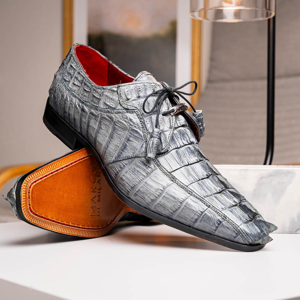 Cancun Genuine Caiman Crocodile Dress Derby's Shoes Gray