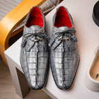 Cancun Genuine Caiman Crocodile Dress Derby's Shoes Gray