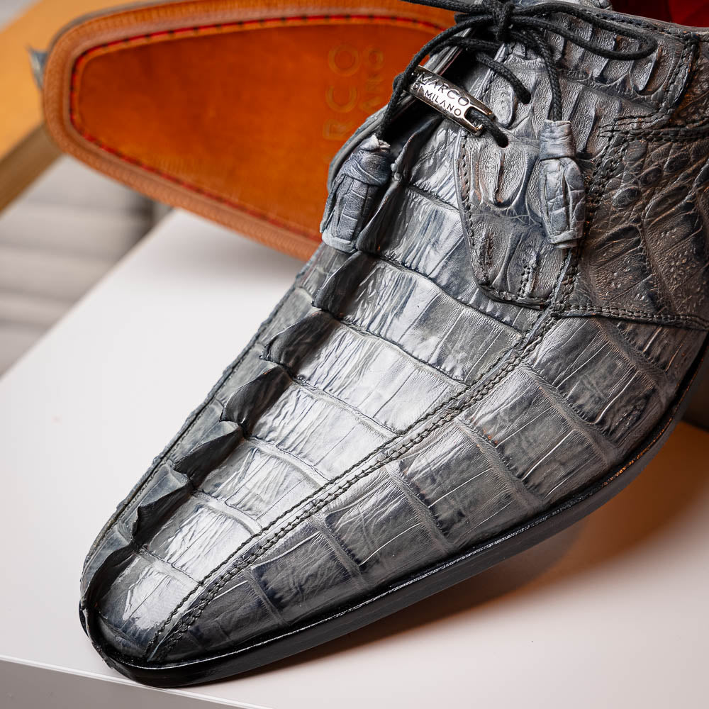 Cancun Genuine Caiman Crocodile Dress Derby's Shoes Gray