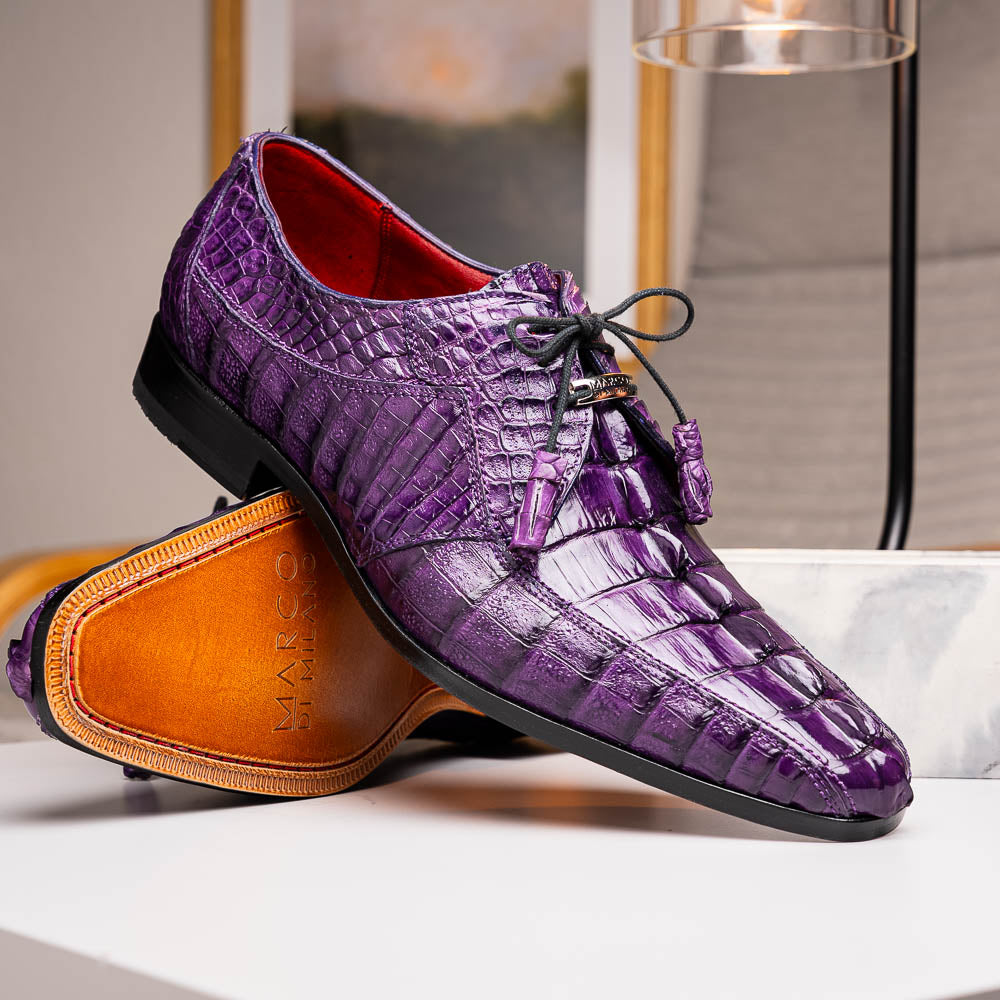 Cancun Genuine Caiman Crocodile Dress Derby's Shoes Purple