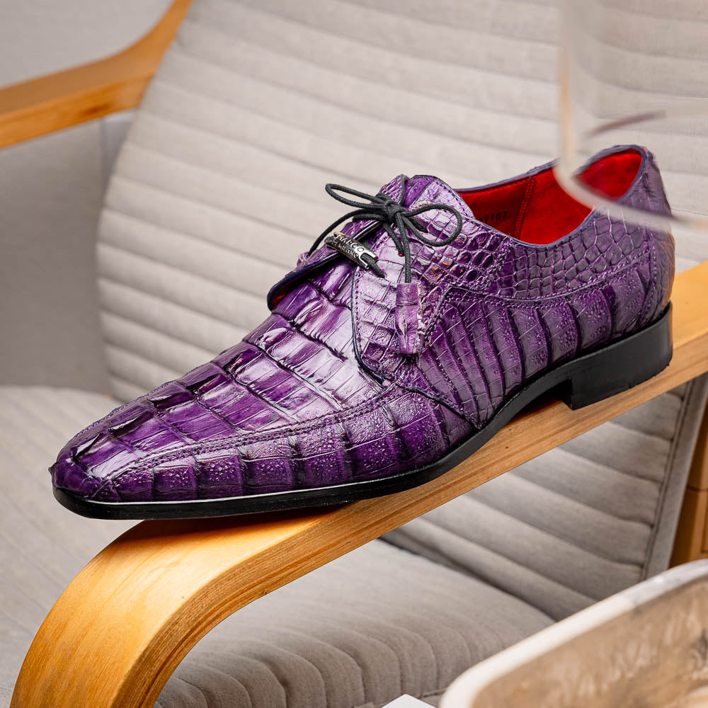 Cancun Genuine Caiman Crocodile Dress Derby's Shoes Purple