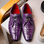 Cancun Genuine Caiman Crocodile Dress Derby's Shoes Purple