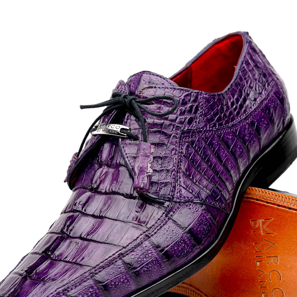 Cancun Genuine Caiman Crocodile Dress Derby's Shoes Purple