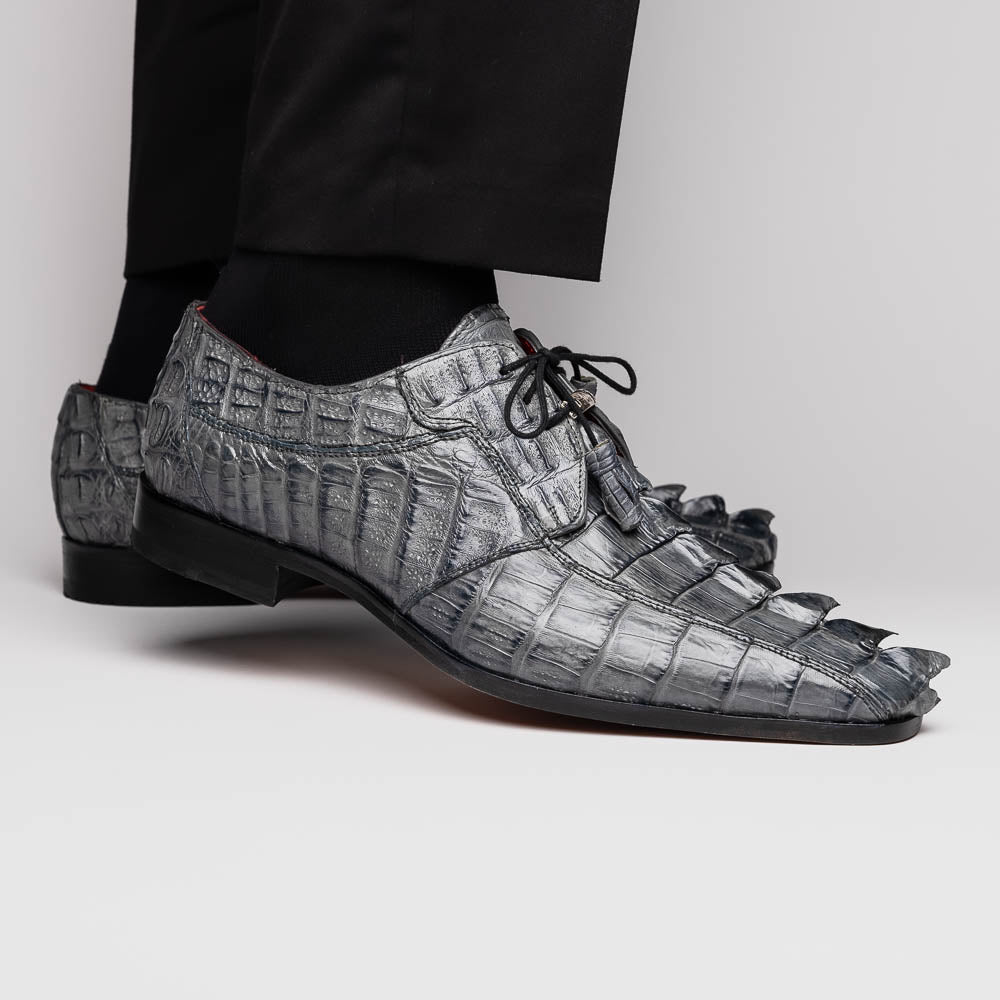 Cancun Genuine Caiman Crocodile Dress Derby's Shoes Gray