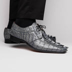 Cancun Genuine Caiman Crocodile Dress Derby's Shoes Gray