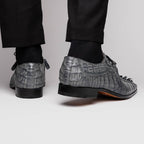 Cancun Genuine Caiman Crocodile Dress Derby's Shoes Gray