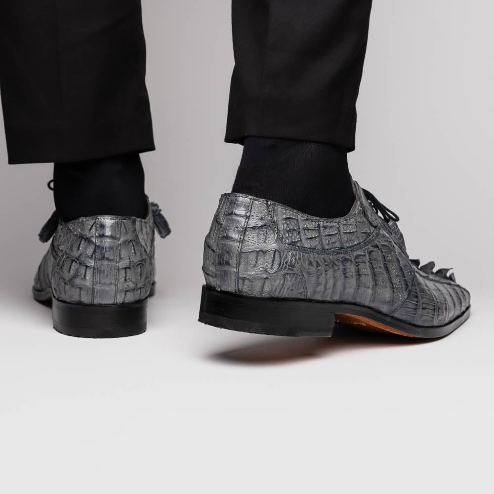 Cancun Genuine Caiman Crocodile Dress Derby's Shoes Gray