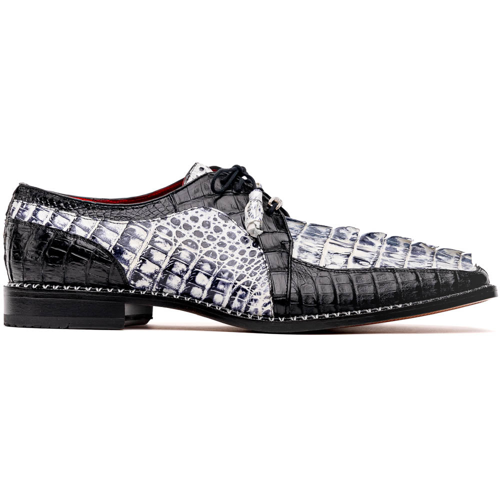 Caribe Genuine Hornback Caiman Crocodile Dress Shoes Newspaper / Black