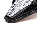 Caribe Genuine Hornback Caiman Crocodile Dress Shoes Newspaper / Black