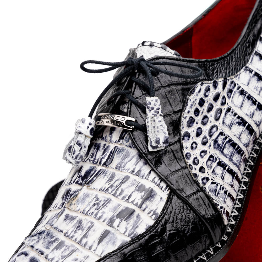 Caribe Genuine Hornback Caiman Crocodile Dress Shoes Newspaper / Black