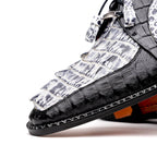 Caribe Genuine Hornback Caiman Crocodile Dress Shoes Newspaper / Black