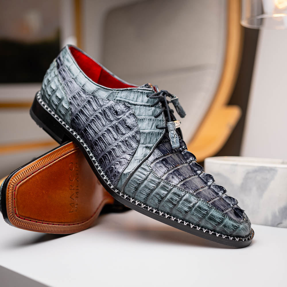 Caribe Genuine Hornbak Caiman Crocodile Dress Shoes Dark Gray