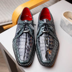 Caribe Genuine Hornbak Caiman Crocodile Dress Shoes Dark Gray