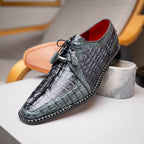 Caribe Genuine Hornbak Caiman Crocodile Dress Shoes Dark Gray