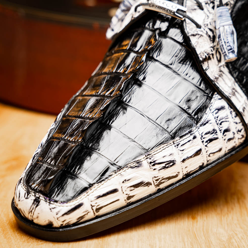 Caribe Genuine Hornback Caiman Crocodile Derby's Shoes Black / Newspaper