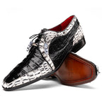 Caribe Genuine Hornback Caiman Crocodile Derby's Shoes Black / Newspaper