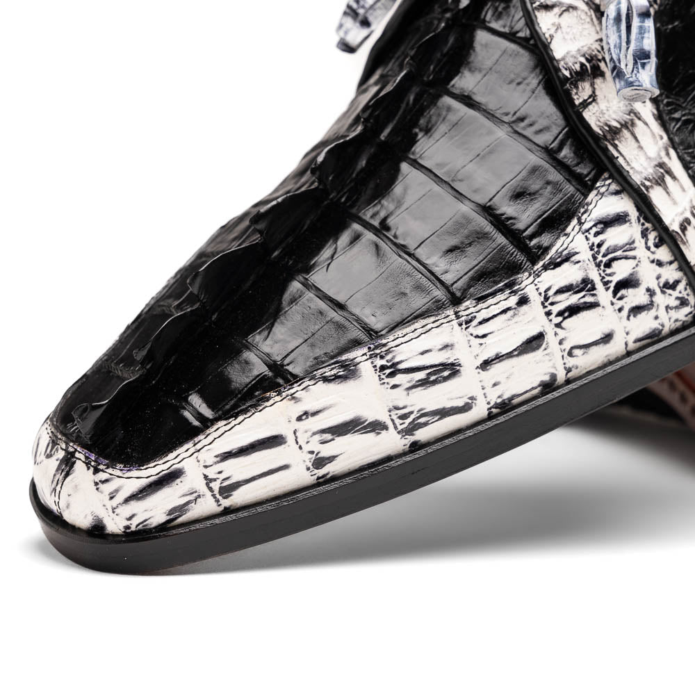 Caribe Genuine Hornback Caiman Crocodile Derby's Shoes Black / Newspaper