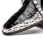 Caribe Genuine Hornback Caiman Crocodile Derby's Shoes Black / Newspaper