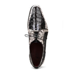 Caribe Genuine Hornback Caiman Crocodile Derby's Shoes Black / Newspaper