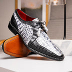 Caribe Genuine Hornback Caiman Crocodile Dress Shoes Newspaper / Black