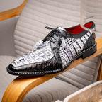 Caribe Genuine Hornback Caiman Crocodile Dress Shoes Newspaper / Black