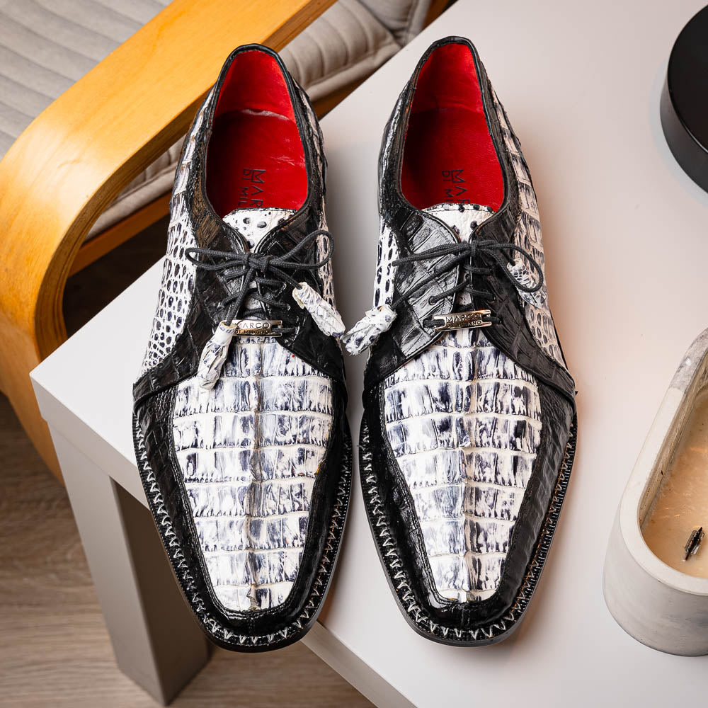 Caribe Genuine Hornback Caiman Crocodile Dress Shoes Newspaper / Black