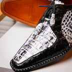 Caribe Genuine Hornback Caiman Crocodile Dress Shoes Newspaper / Black