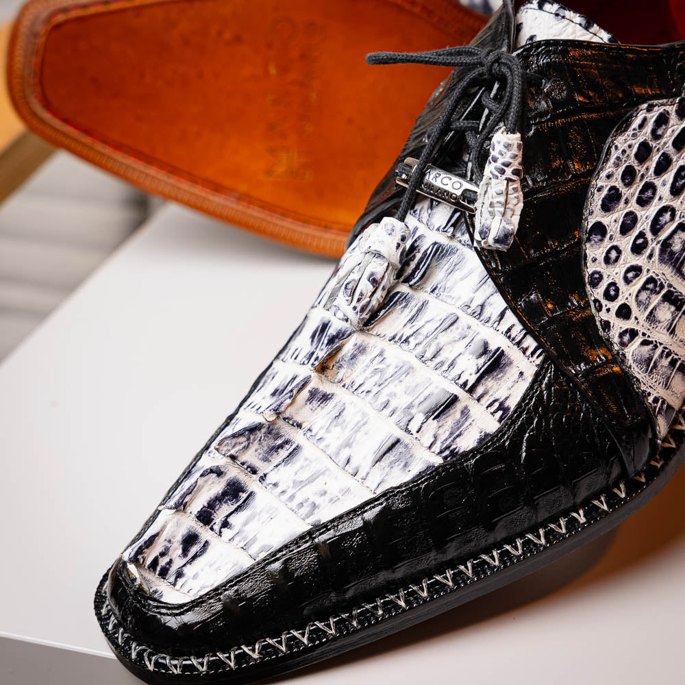 Caribe Genuine Hornback Caiman Crocodile Dress Shoes Newspaper / Black