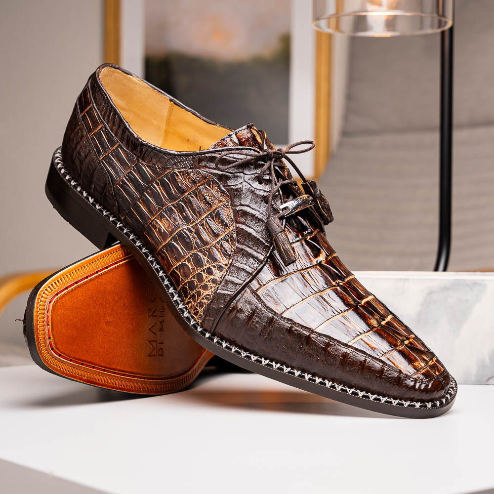 Caribe Rustic Genuine Caiman Crocodile Dress Shoes Derby Orix / Brown