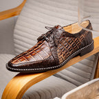 Caribe Rustic Genuine Caiman Crocodile Dress Shoes Derby Orix / Brown