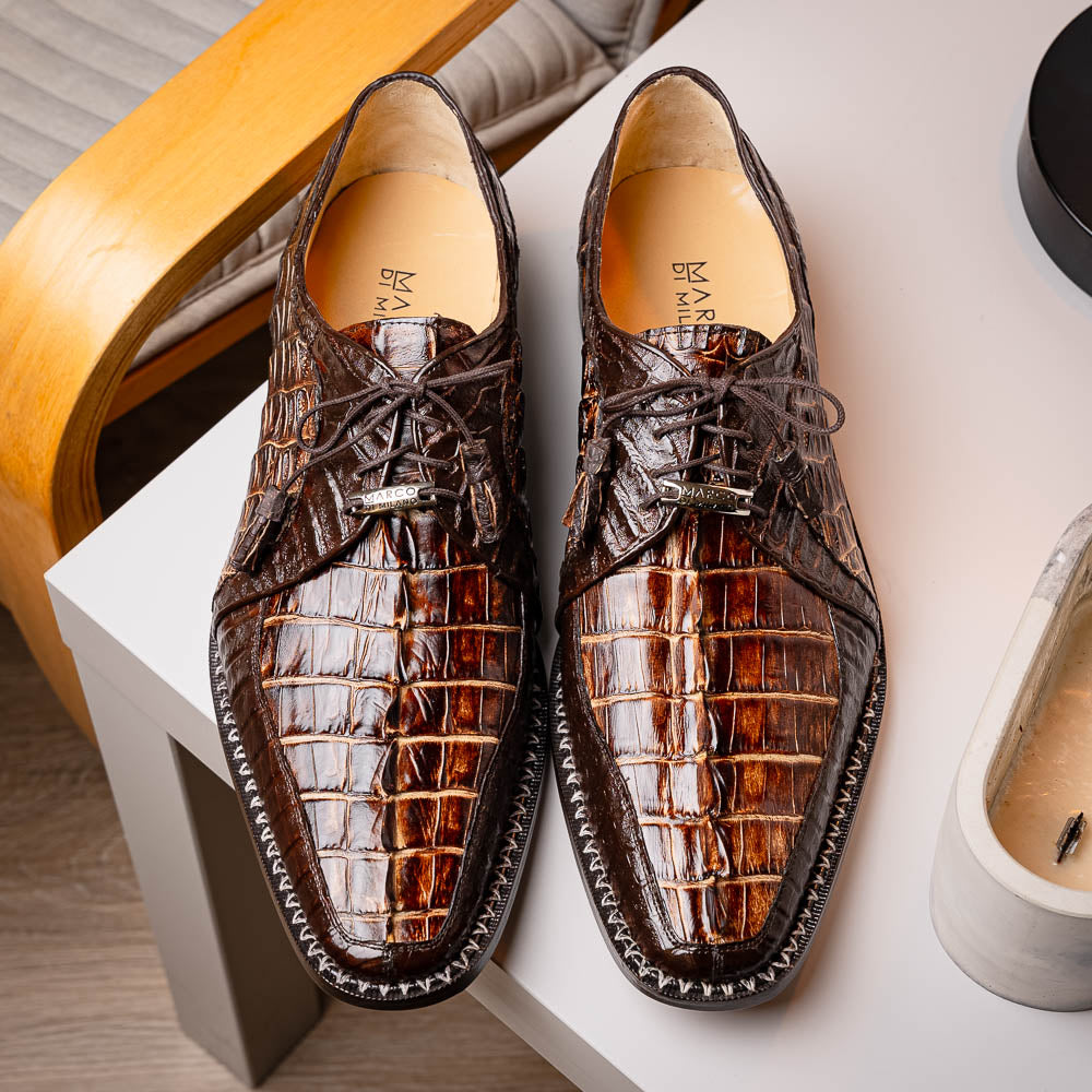 Caribe Rustic Genuine Caiman Crocodile Dress Shoes Derby Orix / Brown
