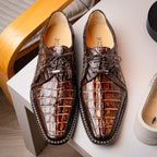 Caribe Rustic Genuine Caiman Crocodile Dress Shoes Derby Orix / Brown