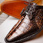 Caribe Rustic Genuine Caiman Crocodile Dress Shoes Derby Orix / Brown