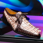 Caribe Rustic Caiman Crocodile Dress Derby's Shoes  White / Brown
