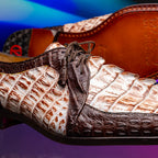 Caribe Rustic Caiman Crocodile Dress Derby's Shoes  White / Brown