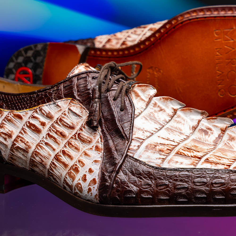 Caribe Rustic Caiman Crocodile Dress Derby's Shoes  White / Brown