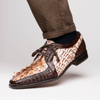 Caribe Rustic Caiman Crocodile Dress Derby's Shoes  White / Brown