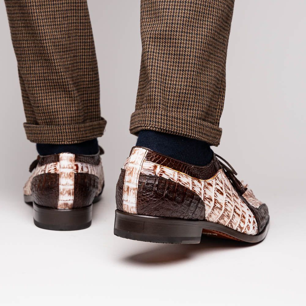 Caribe Rustic Caiman Crocodile Dress Derby's Shoes  White / Brown