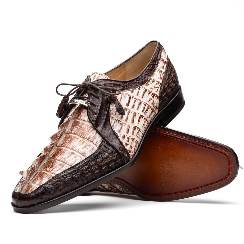Caribe Rustic Caiman Crocodile Dress Derby's Shoes  White / Brown