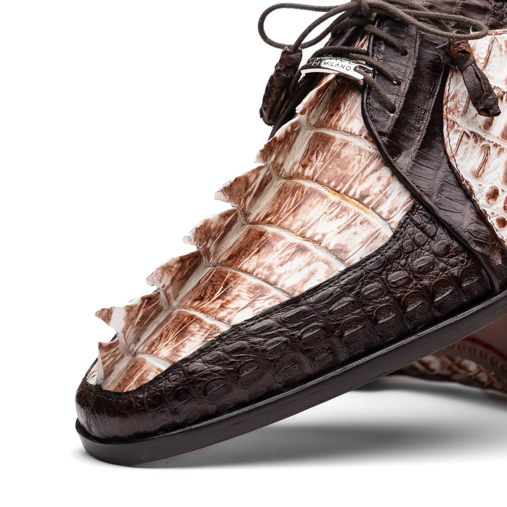 Caribe Rustic Caiman Crocodile Dress Derby's Shoes  White / Brown
