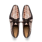 Caribe Rustic Caiman Crocodile Dress Derby's Shoes  White / Brown