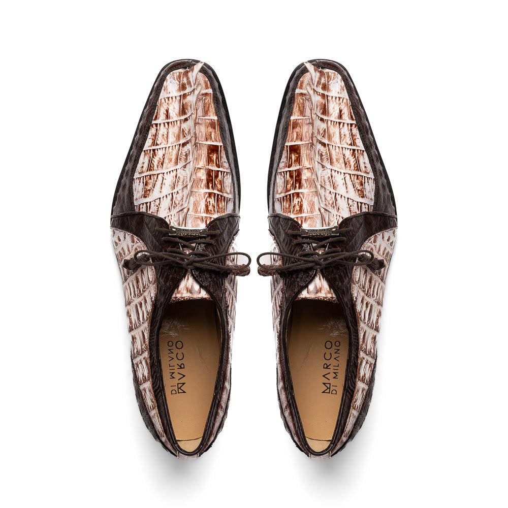 Caribe Rustic Caiman Crocodile Dress Derby's Shoes  White / Brown